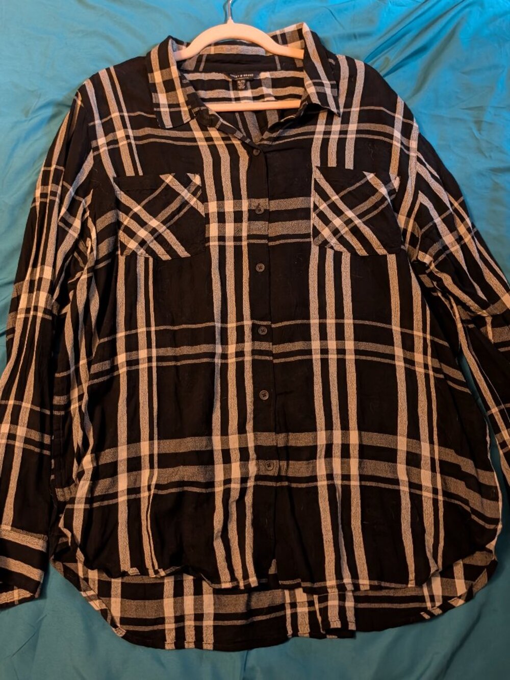 Plaid Button Down Lucky Brand XL Black and White Long Sleeve Shirt